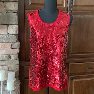Red Sequin Super Soft Sleeveless Sweater